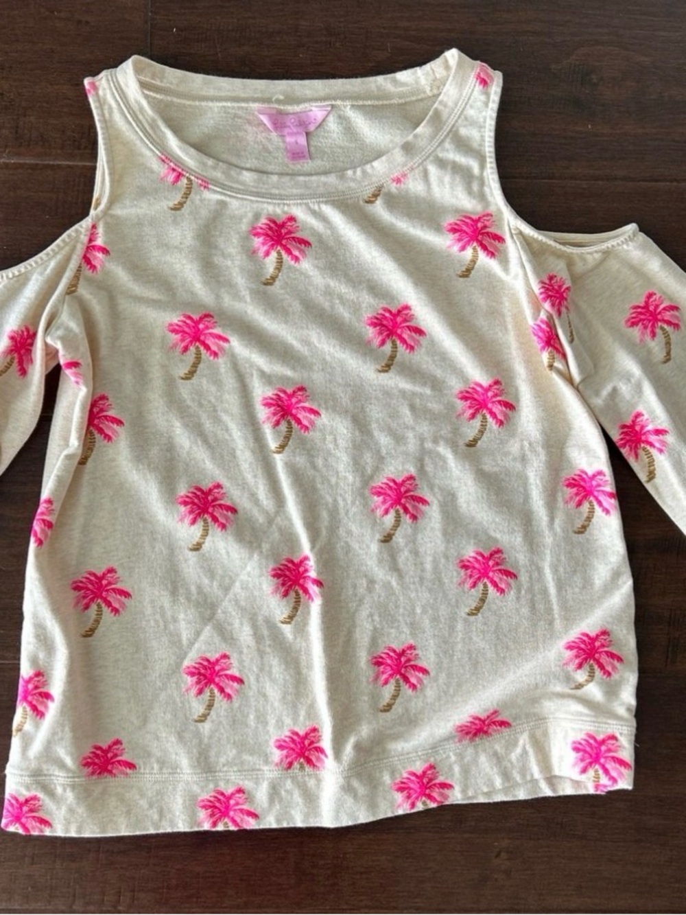 Lilly Pulitzer Cream Cold-Shoulder Top with Hot Pink Palm Trees